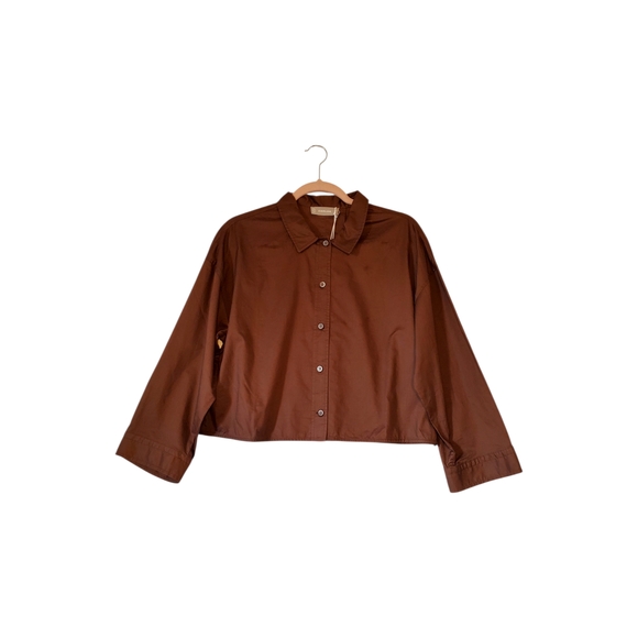 New Everlane Cotton PJ Top Chestnut Buttonup Shirt Size Small NWT - Picture 1 of 13